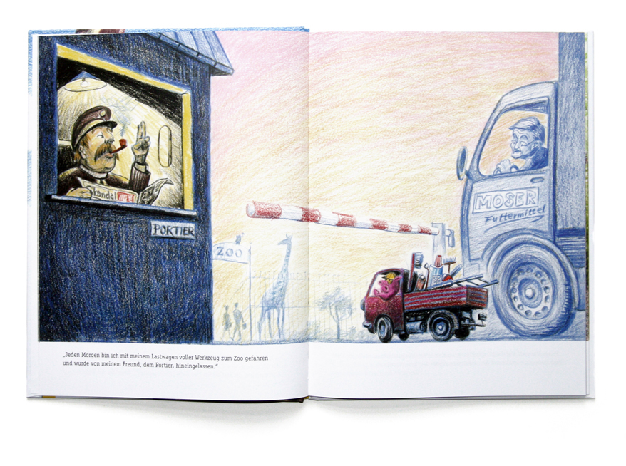 Olli, das Zahnputz-Schwein, Bilderbuch, Schwein, Zähneputzen, Kinder, Tiere, Illustration, Kult, Zoo, Tierzähne, Portier